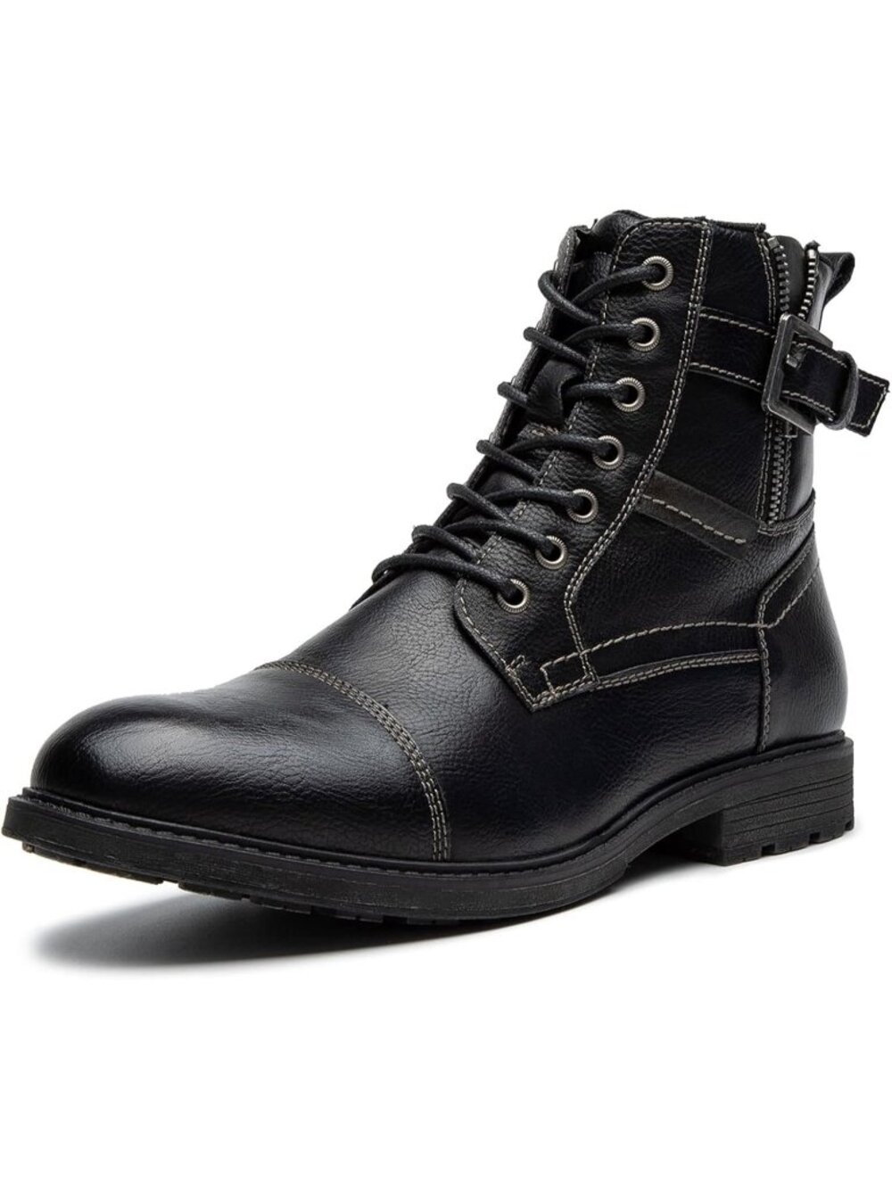 Men's Black 1 Oxford Boots Buckle Casual Men Boots Lace-Up Side Zipper